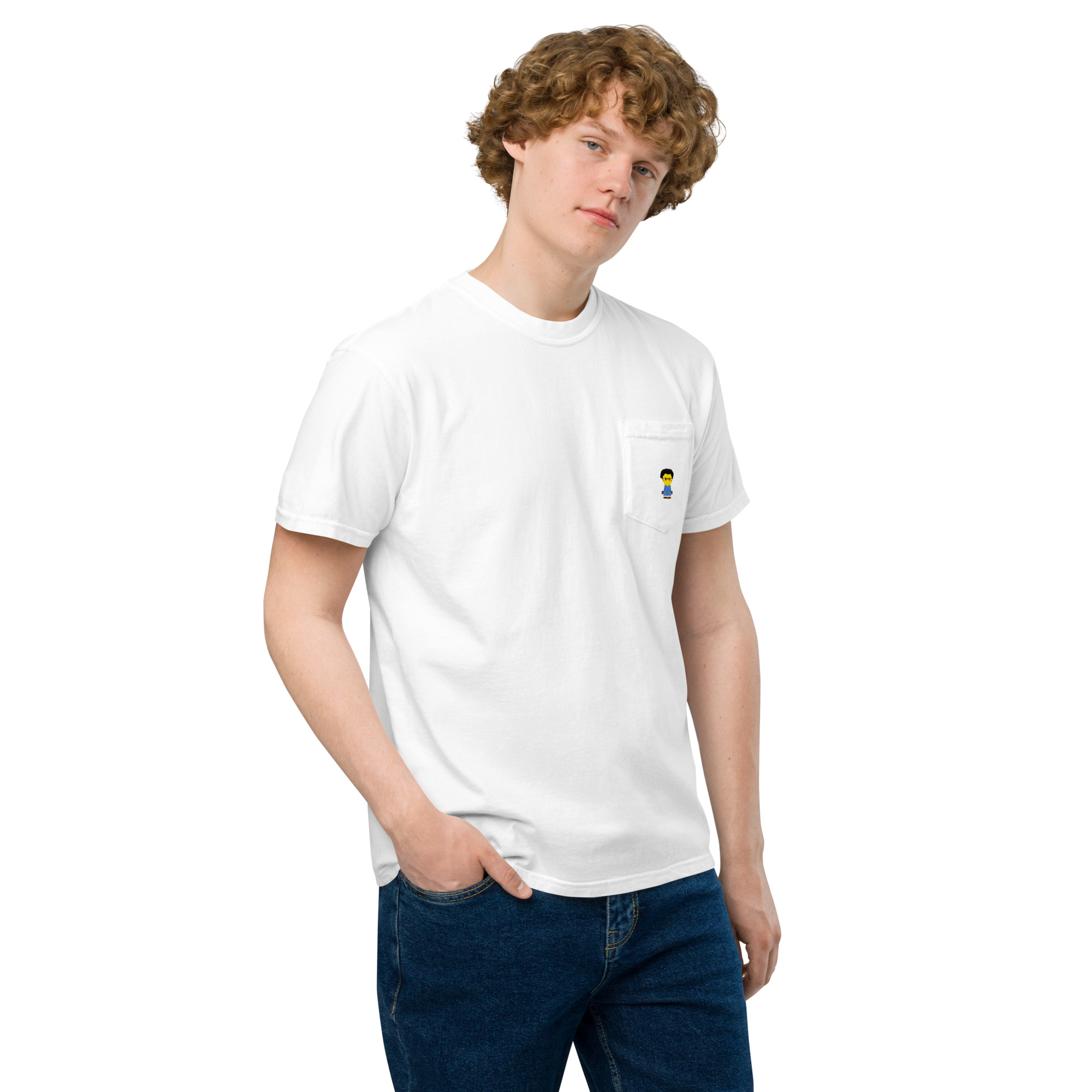 T-shirt teinté avec poche unisexe (COLCC2-LOG001-CIE001) – Image 80