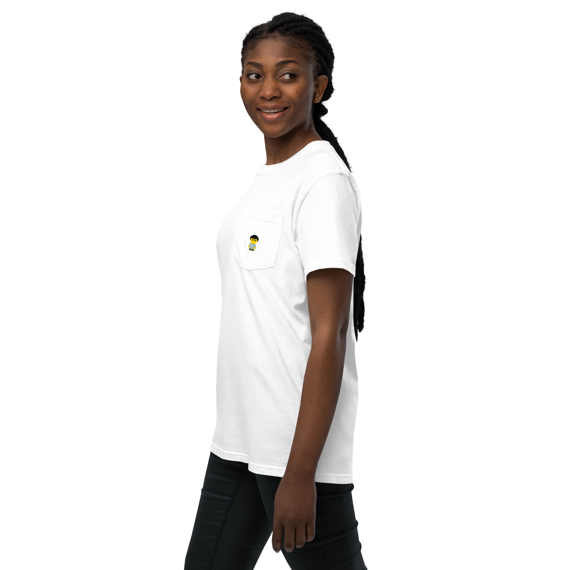 T-shirt teinté avec poche unisexe (CHECAR-LOGCC1-BLUVER2) – Image 49