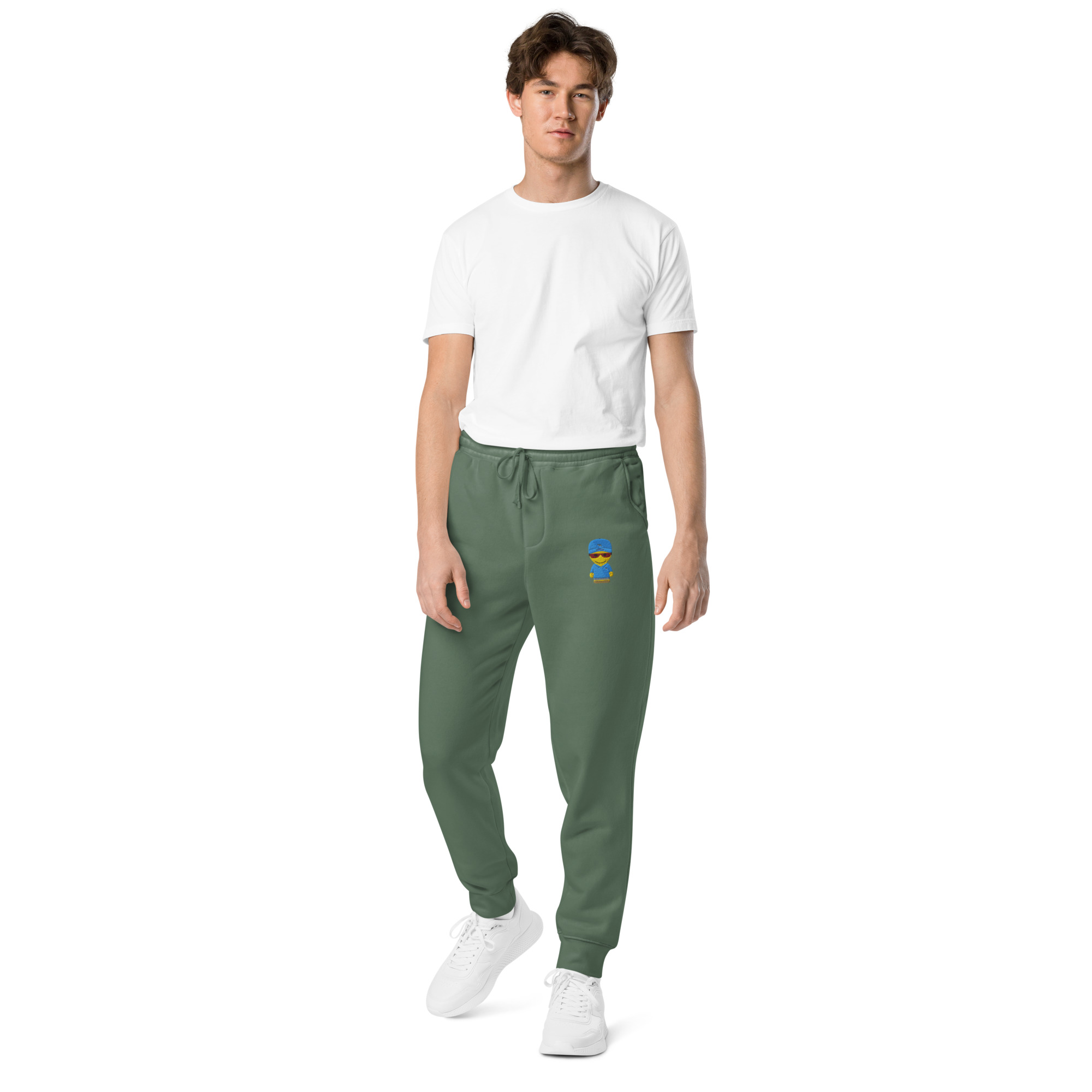 Pantalon de sport teint par pigment (POLUNI-LOGBLU-CAP001)
